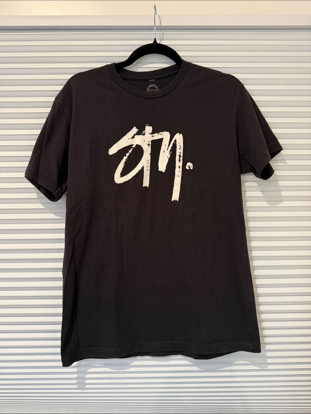 Men’s Black Short-Sleeve Tee with White STY Script Graphic